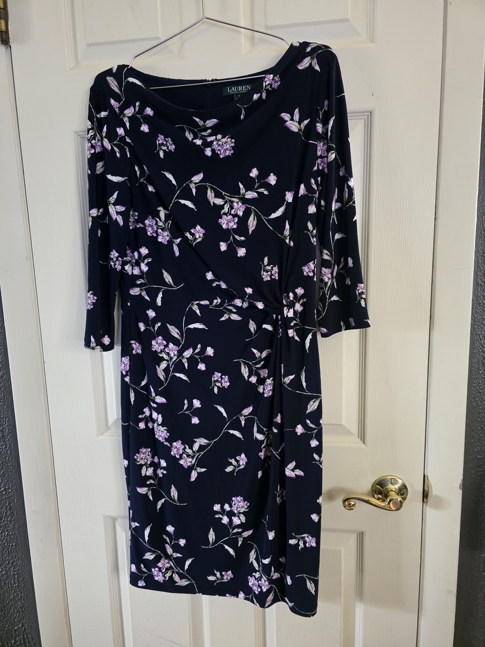 Ralph Lauren Navy Midi Dress with Lavender Floral Pattern